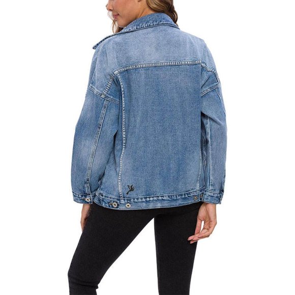 Cali Chic Women Denim Jacket Celebrity Lt Blue Classic Side Pockets - Picture 5 of 6